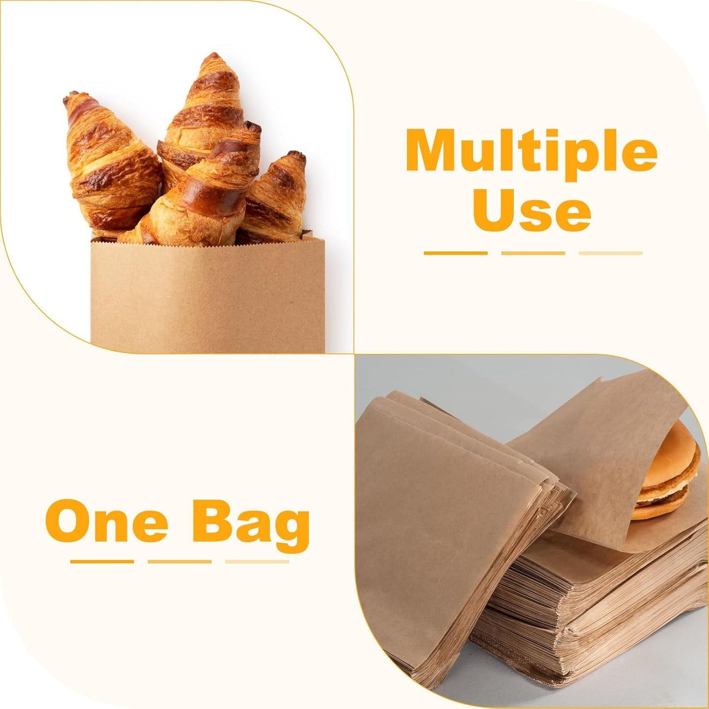 PATIKIL 4.72x4.72 Inch Paper Sandwich Bags, 100 Pcs Pastry Bag Small Pastry Bags Cookie Sleeves Food Packaging for Bakery Treats, Light Brown