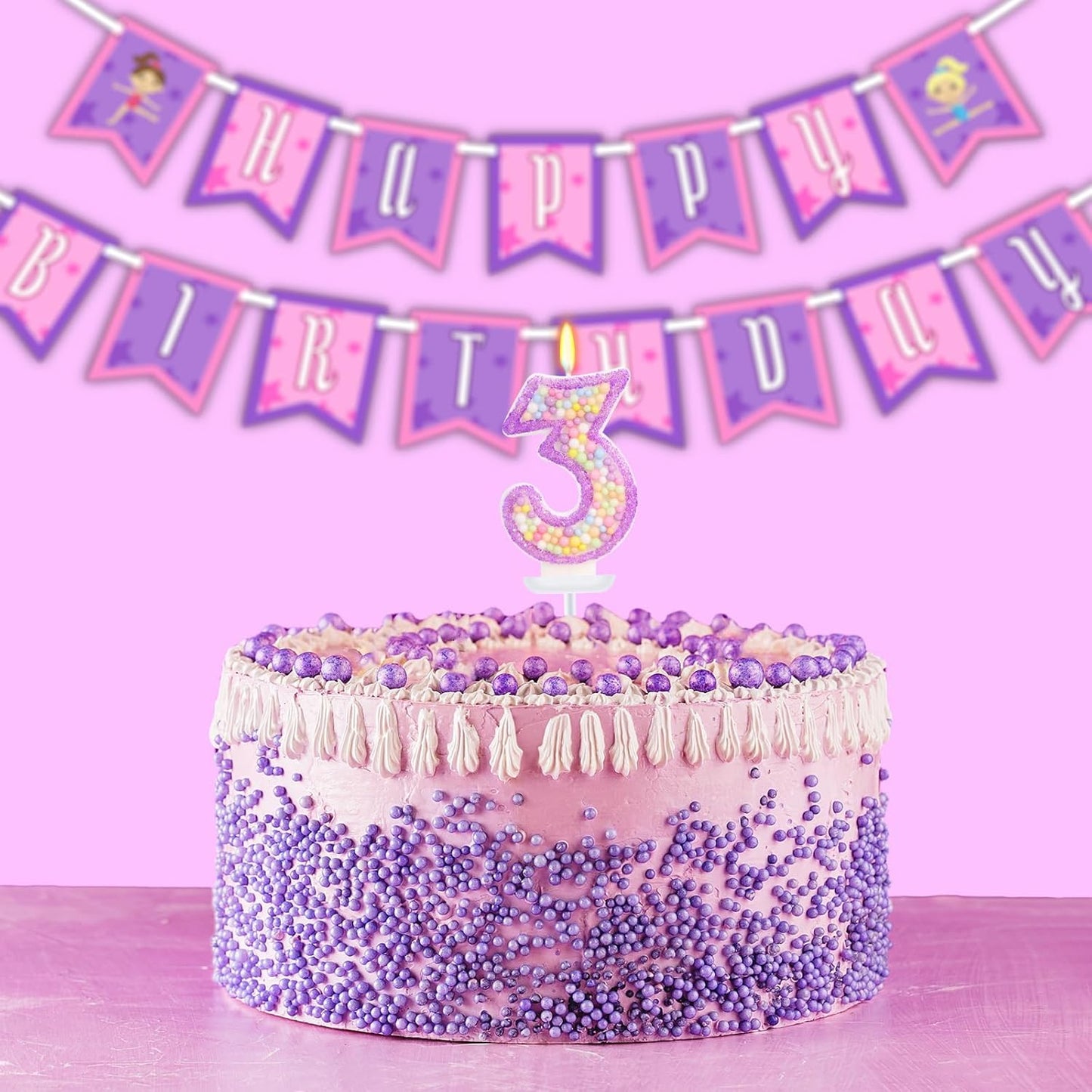 Birthday Candles - Number 3 Candle, Colorful Macaron Candles for Boys/Girls, Purple Party Decorations, Purple Cake Decorations