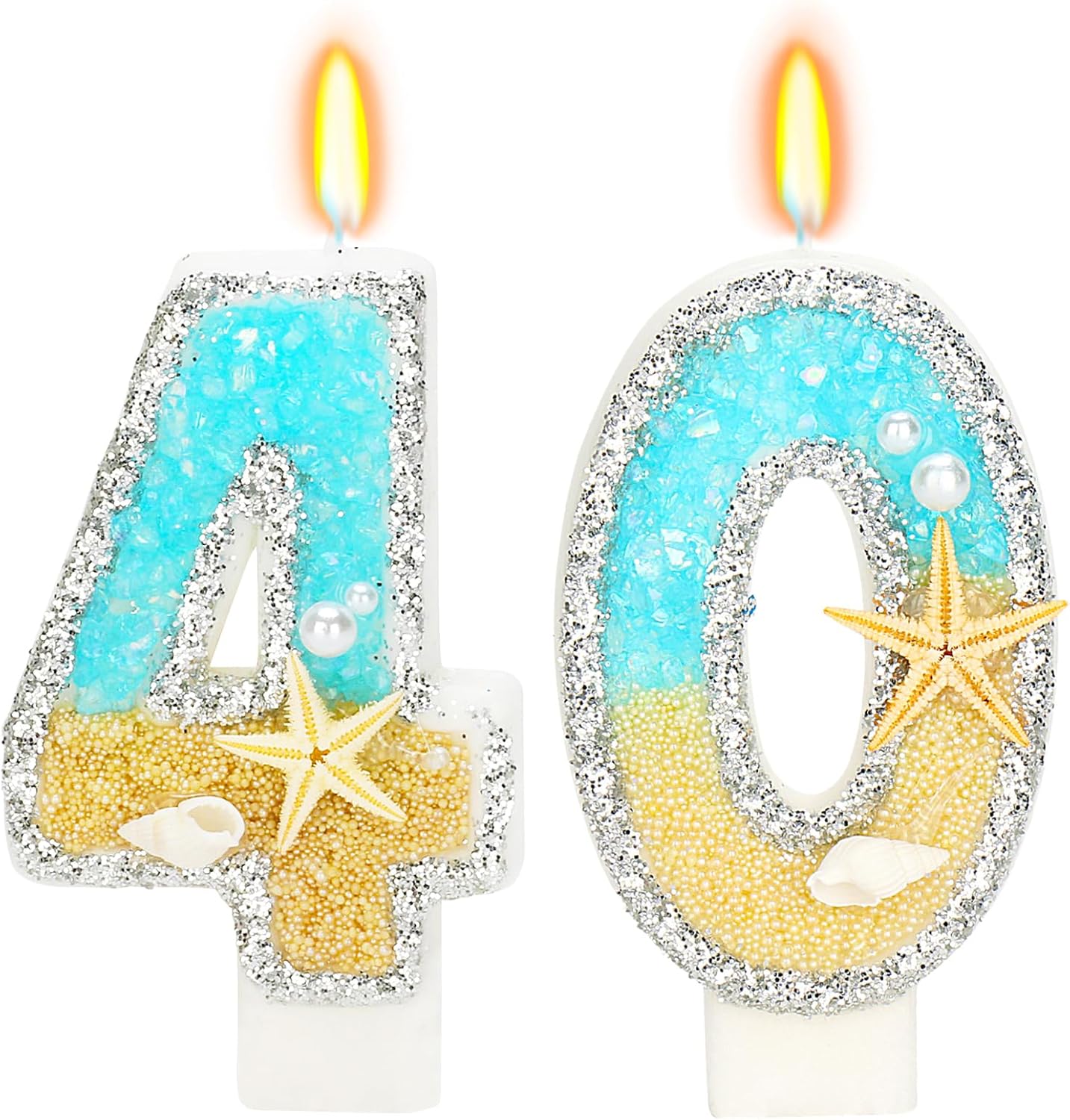 Birthday Candle for Cake, Beach Starfish Sequins Candles, 2.76 inch Cake Topper Decoration for Birthday Party (Number 40)