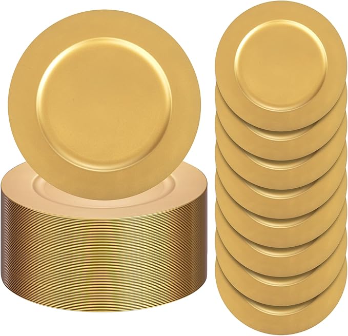 13 Inch Gold Charger Plates,50pcs Charger Plates Bulk,Chargers for Dinner Plate,Plastic Chargers Plate for Wedding,Party