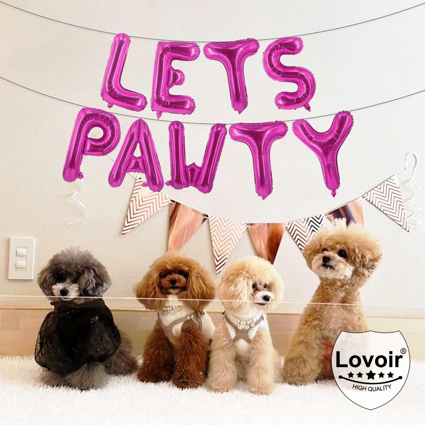 9 Pcs Lets Pawty Balloons Banner 16 Inch, Dog Cat Pet Birthday Letters Sign Lets Pawty Balloons Happy Birthday Banner for Pet Dog Cat Party Supplies Decorations (Pink)