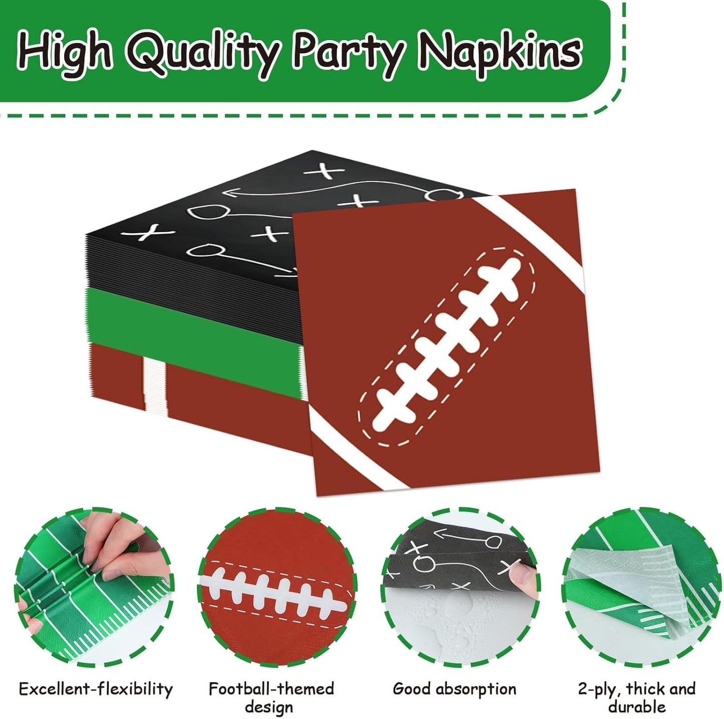 Qyeahkj 120pcs Football Paper Napkins Supplies Disposable Football Birthday Napkins Set Decorations for Events Party Frenzy Game Time Tailgate Sports Party Favors, 3 Design