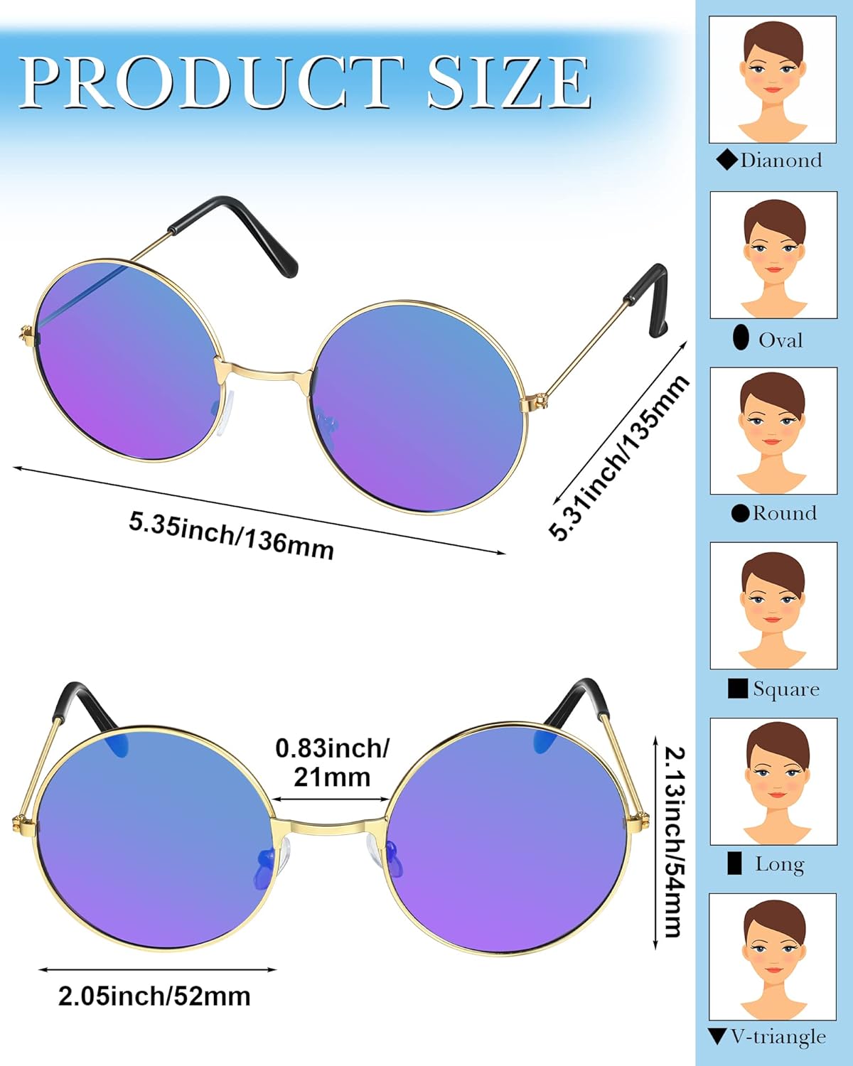 Weewooday 30 Pairs Round Hippie Sunglasses Retro Colored Hippie Glasses 60s 70s Trendy Sunglasses Metal Frame Circle Glasses for Women Men, Multicolored