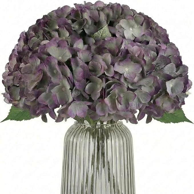 2Bouquets Artificial Fake Flowers Plants Silk Hydrangea Arrangements Wedding Bouquets Decorations Plastic Floral Home Kitchen Garden Party Festival Bar DIY (Grey Purple)