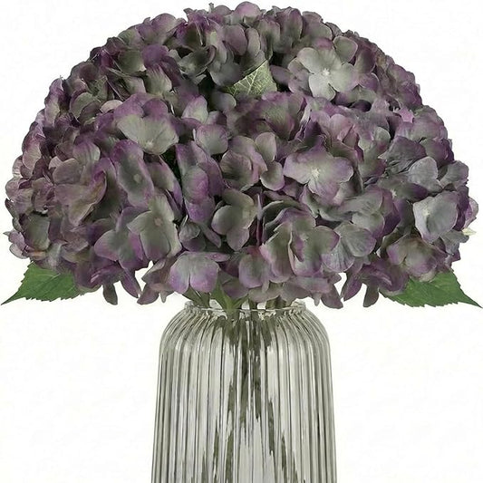 2Bouquets Artificial Fake Flowers Plants Silk Hydrangea Arrangements Wedding Bouquets Decorations Plastic Floral Home Kitchen Garden Party Festival Bar DIY (Grey Purple)