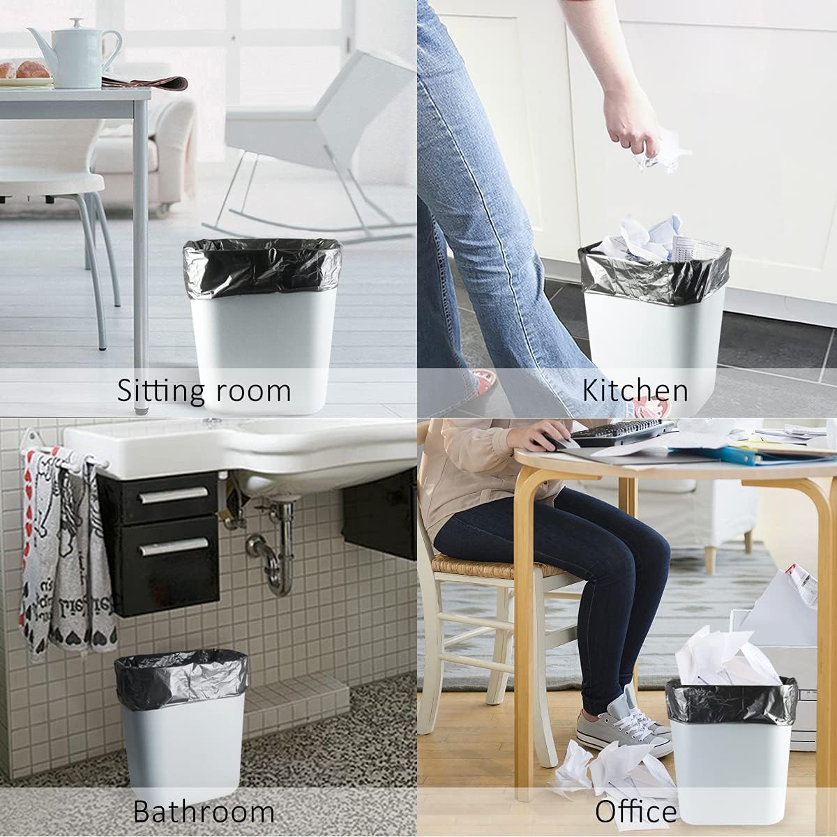 Teivio 3 Gallon 300 Counts Strong Trash Bags Garbage Bags, Bathroom Trash Can Bin Liners, Small Plastic Bags for Home Office Kitchen Kitchen (Black)