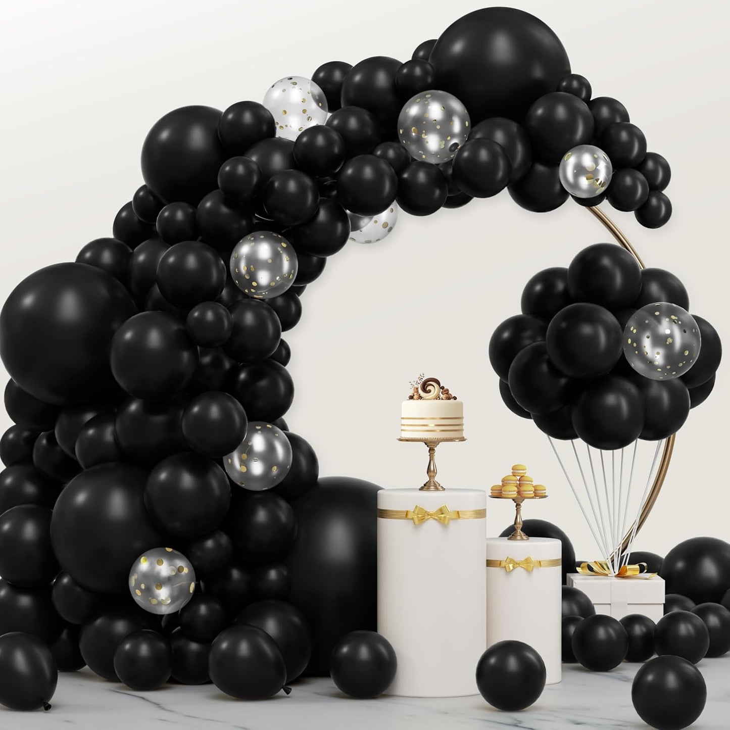 JOYIN 150 Pcs Black Balloons, Different Sizes 18 12 10 5 Inch Black Latex Balloon Arch Kit with Instruction for Birthday Party Graduation Wedding Holiday Decoration