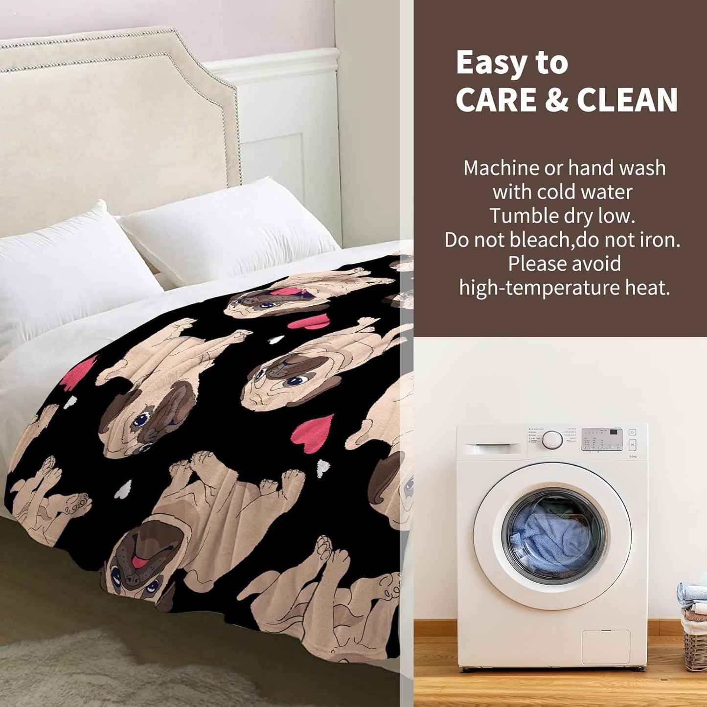 Pug Blanket Gifts for Women Mom Wife Girls Boys Birthday Christmas Valentine Presents Cute Pug Print Theme Decor Home Bedroom Living Room Couch Sofa Kids Adults Soft Cozy Plush Flannel Throws 60"x50"