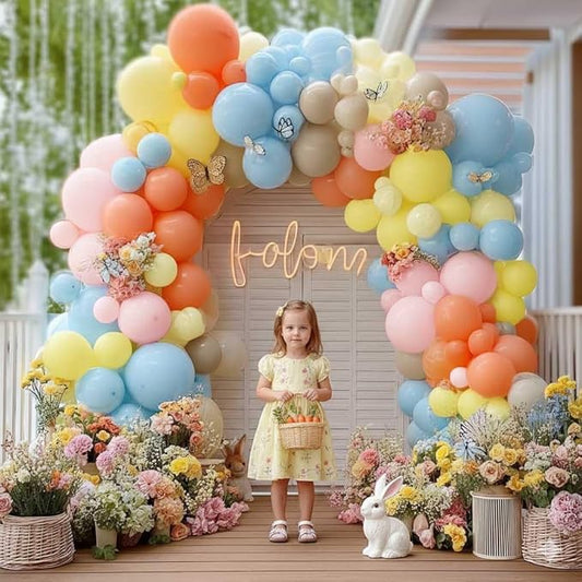 Yellow Blue Pink Balloon Arch Double Stuffed Pastel Pink Blue Yellow Peach Sand White Balloon Garland Kit for Baby Bridal Shower Birthday Wedding Fairy Easter Flower Spring Tea Party Decor