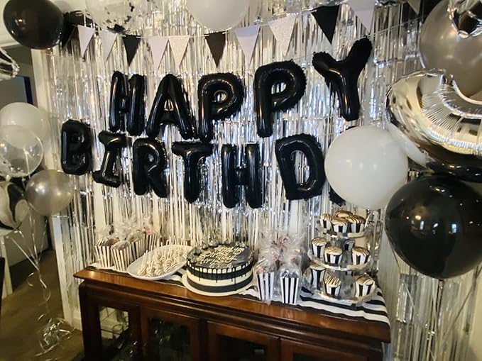 [52 PCS] 16" Foil Black Letter Balloons 2 Sets of A-Z, Mylar Aluminum Hanging Alphabet for Graduation New Year eve Birthday Party Decorations