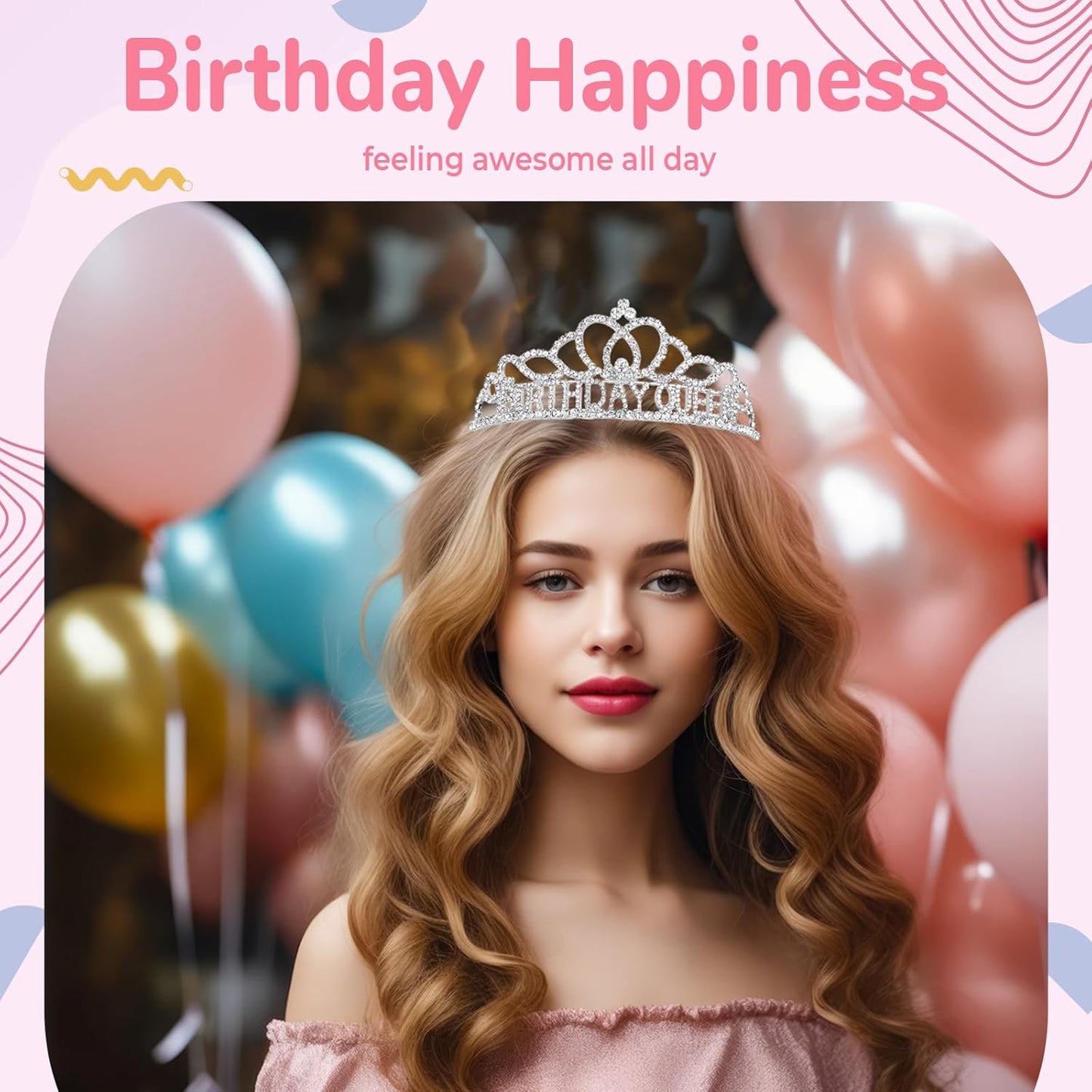 Birtthday Tiara Crown with Sash for Women Birthday Queen Party