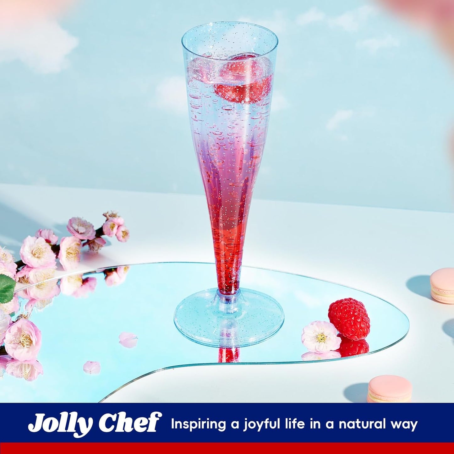 JOLLY CHEF 100 Pack Plastic Champagne Flutes Disposable 4.5 oz Blue Glitter Plastic Champagne Glasses Suitable for Wedding, Thanksgiving Day, Christmas