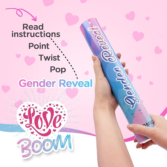 12Inches 4Pcs Gender Reveal Confetti Cannon - Biodegradable Powder & Heart Shaped Confetti Poppers - Pink, 4 Pack - Baby Girl Gender Reveal Smoke Bombs - Powder Cannon Party Poppers