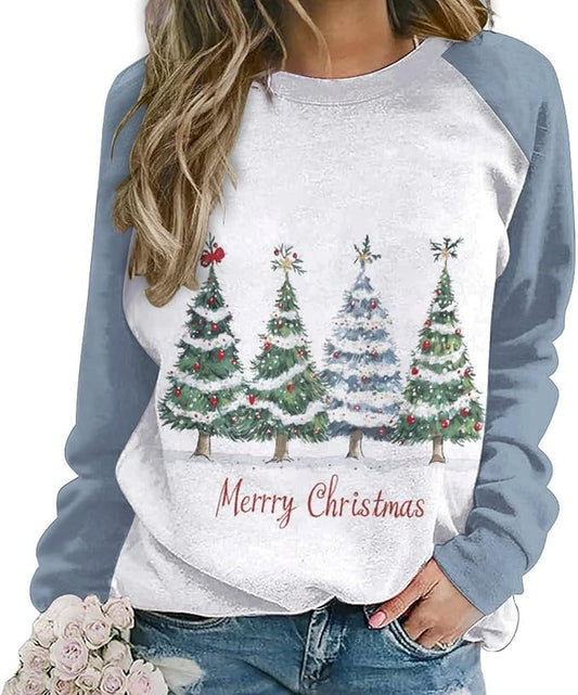 LOAIHA Christmas Sweatshirts for Women Christmas Tree Graphic Shirt Xmas Long Sleeve Merry Christmas Pullover Blouse