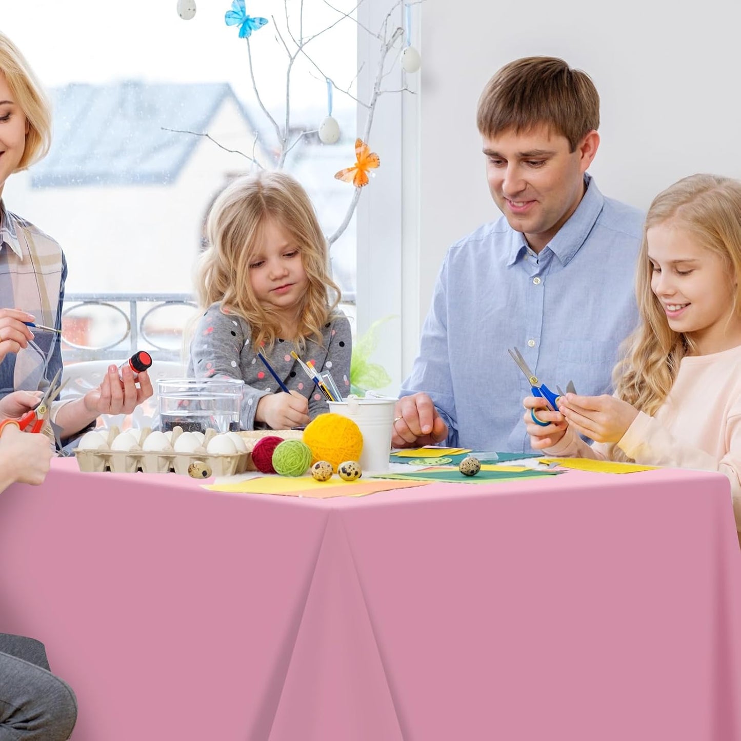 6Pcs Light Pink Tablecloth,Disposable Plastic Tablecloths,Waterproof Pink Rectangle Table Cover for Graduation Birthdays Weddings Anniversary Party Decorations,54 x 108 Inch