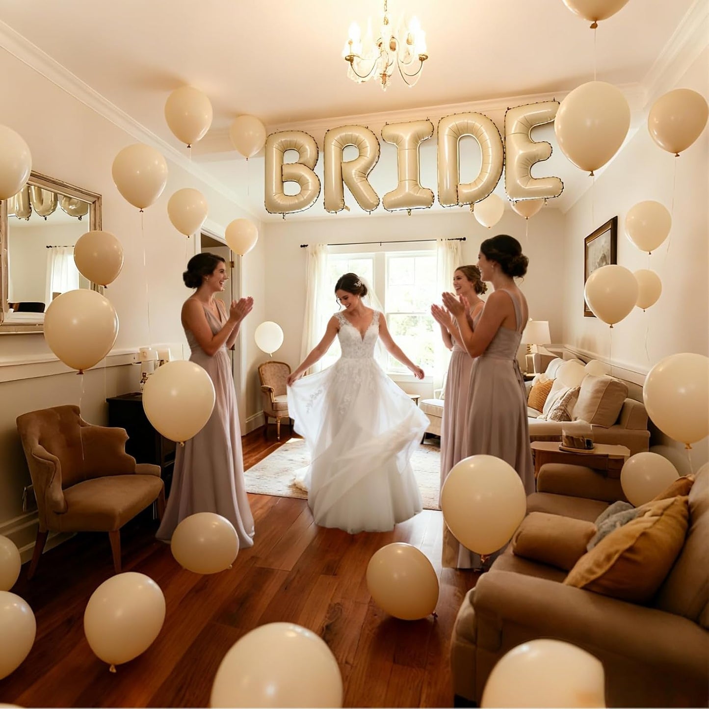40Inch BRIDE Balloons-White Sand Balloons with Large Cream White BRIDE Foil Banner Letter Sign for Wedding Bridal Shower Engagement Bachelorette Party Decorations