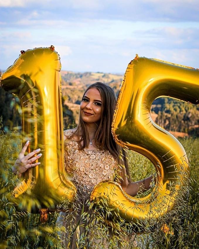 Number 17 Balloons 40 Inch, Gold 17th Birthday Decoration for 1 7 17 71 Men & Women, Foil Big Number Balloon for Wedding Store Anniversary Promotion Party Decorations