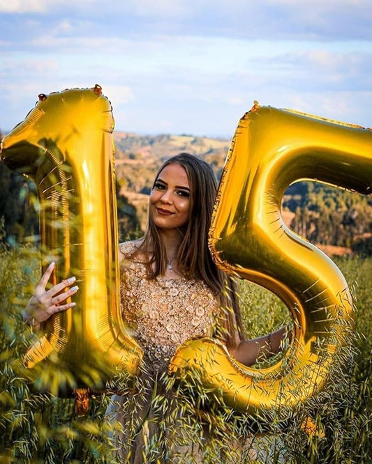 15 Balloons Number, 40 Inch 15th Birthday Decorations for 1 5 15 51, Gold Big Foil Number Balloons for Wedding Store Anniversary Party Supplies