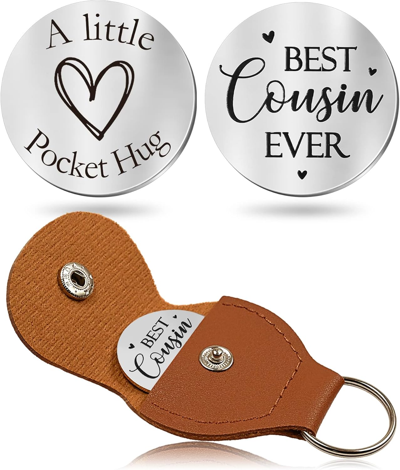 OUMILAN Pocket Hug Token Gifts for Men Boyfriend Girlfriend Inspirational Gift for Son Daughter Brother with Leather Keychain
