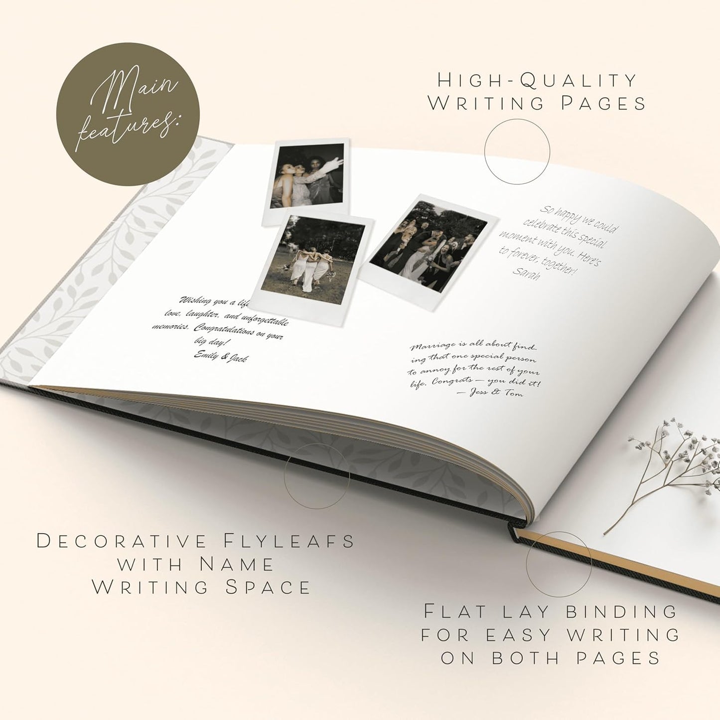 ARTESORI Black Wedding Guest Book — Gold-Foiled Blank Guest Book for Wedding Reception, Funeral Guest & Baby Shower to Sign in — Linen Photo & Polaroid Guest Book, Elegant Guestbook