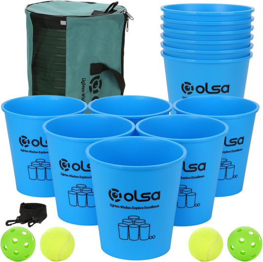Olsa Giant Yard Pong Backyard Games, Outdoor Games for Adults, Giant Lawn Game with 12 Buckets, Balls, Carrying Bag-Party Game for Beach Camping Outdoor Party(Blue)