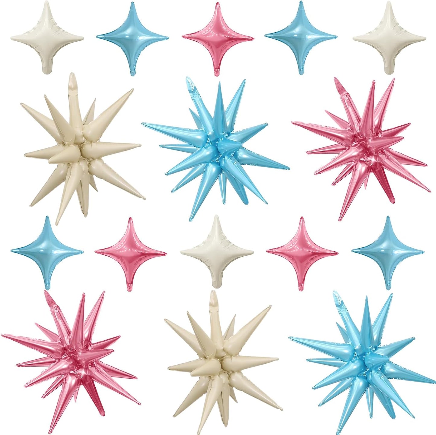 Pink Blue White Star Balloon,Pink Blue 6Pcs 22Inch Explosion Star Balloons and 10Pcs 10Inch Four Angle Balloons Kit for Birthday Anniversary Baby Shower Wedding Party Decorations