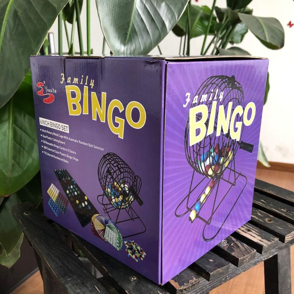Yuanhe Deluxe Bingo Games Set - Metal Cage with Calling Board,50 Bingo Cards,300 Colorful Bingo Chips,75 Colored Balls, Great for Adults Kids Large Groups,Parties Events Family Game Nights