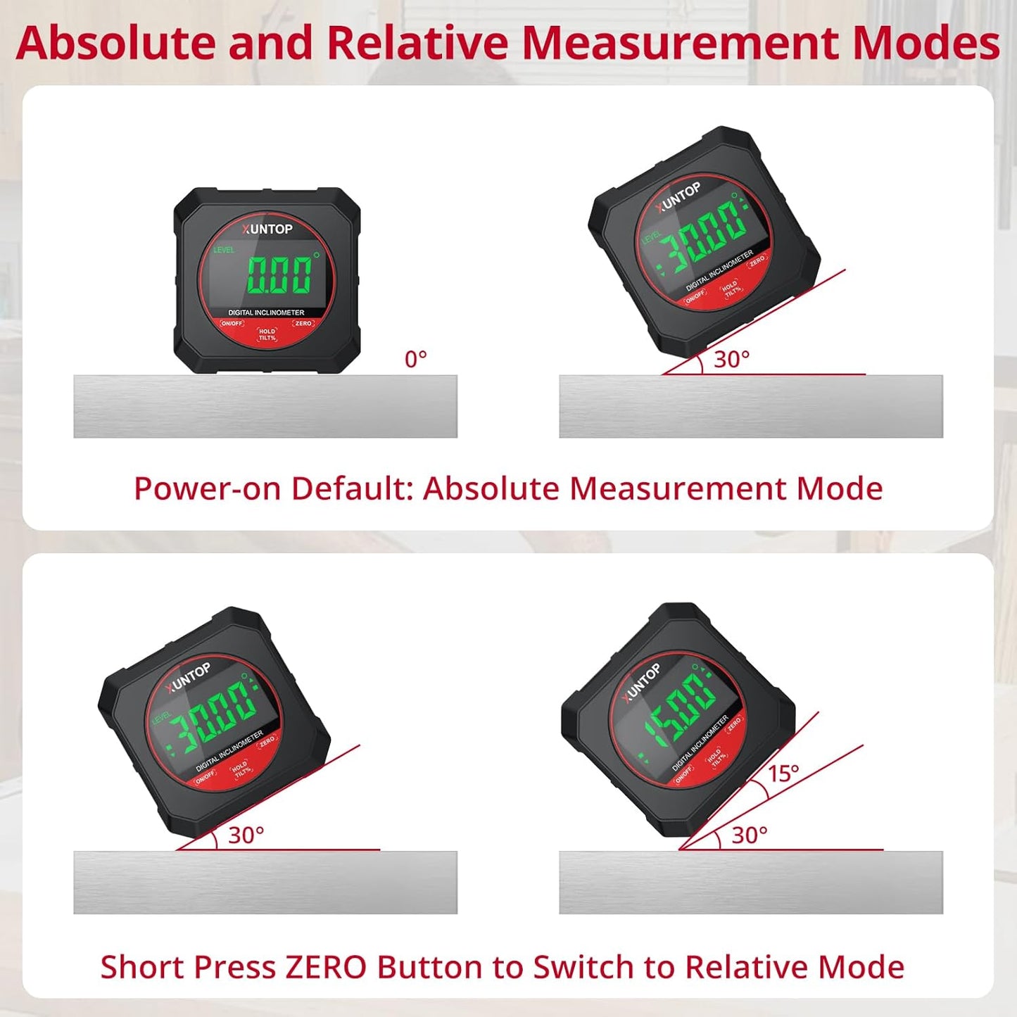 4x90°Digital Angle Finder Strong Magnetic Bottom Digital Angle Gauge±0.2° Accuracy Angle Measuring Tool with LCD Display for Hanging Decorations Woodworking Construction and Table Saw