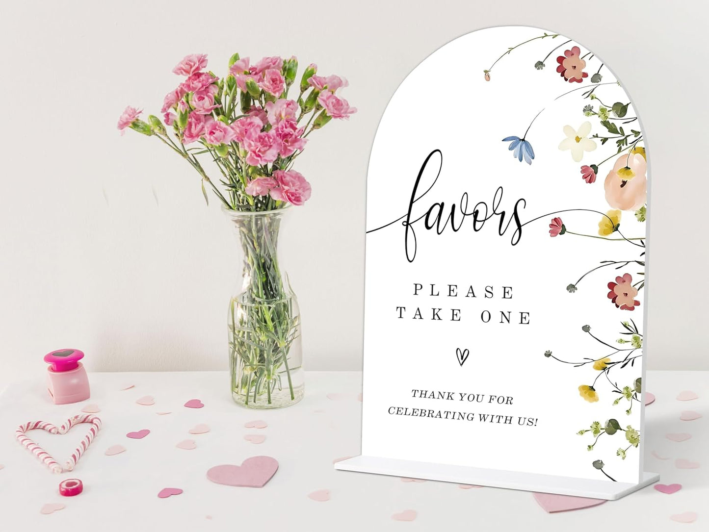 Flower Style Favors Please Take One Sign for Wedding, Bridal Shower and Reception, Dessert Table Decorations, Bridal Shower Decorations, Wedding Shower Favors, 6X8 Inch Acrylic Arch Sign with Stand,35
