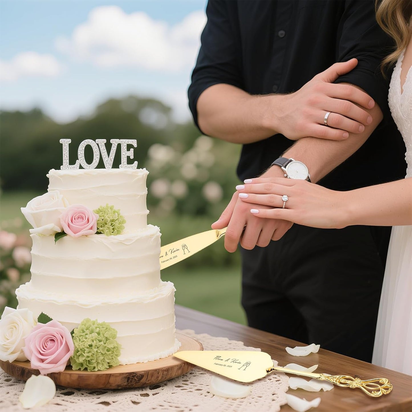 Custom Cake Cutting Set for Wedding Cake Knife and Server Set Personalized Gold Cake Cutter Gift for Anniversary Birthday Christmas