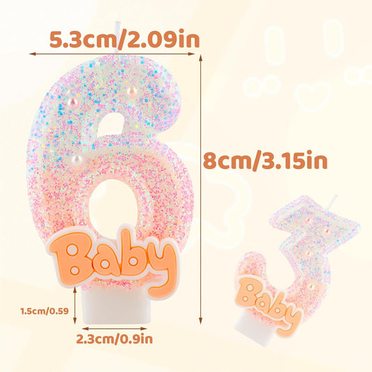 Pink Baby Birthday Number Candles, Birthday Candles for Cake, Glitter Number 4 Cake Topper with Sequins for Girls, Baby Baptism Party Cake Decorations