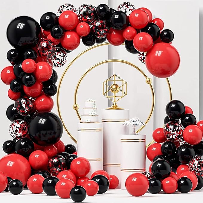 Red and Black Balloons Arch Kit,130pcs Black and Red Balloon Garland,Different Sizes Red Latex Balloons for Birthday New Years Graduation Bachelorette Poker Casino Prom Party Decoration