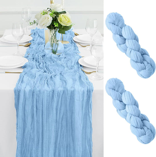 2Pack Light Blue Table Runner 10FT Cheesecloth Table Runner 35x120Inch Long Boho Cheese Cloth Table Runners Rustic Gauze Table Runners for Party Wedding Bridal Shower Baby Shower Decorations