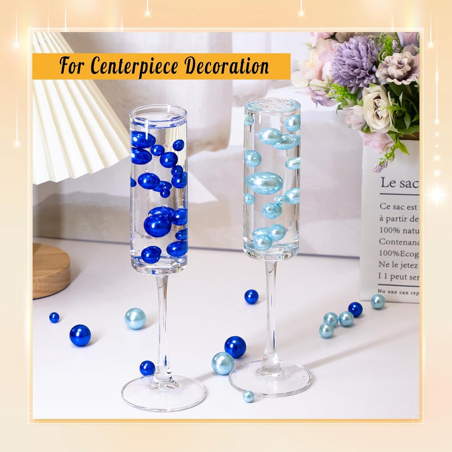 300Pcs Pearl Vase Filler, Lightblue No Hole Faux Pearl Beads for Centerpieces Vases, Candle Centerpieces, Wedding Birthday Party Home Decor 8/10/14/20mm