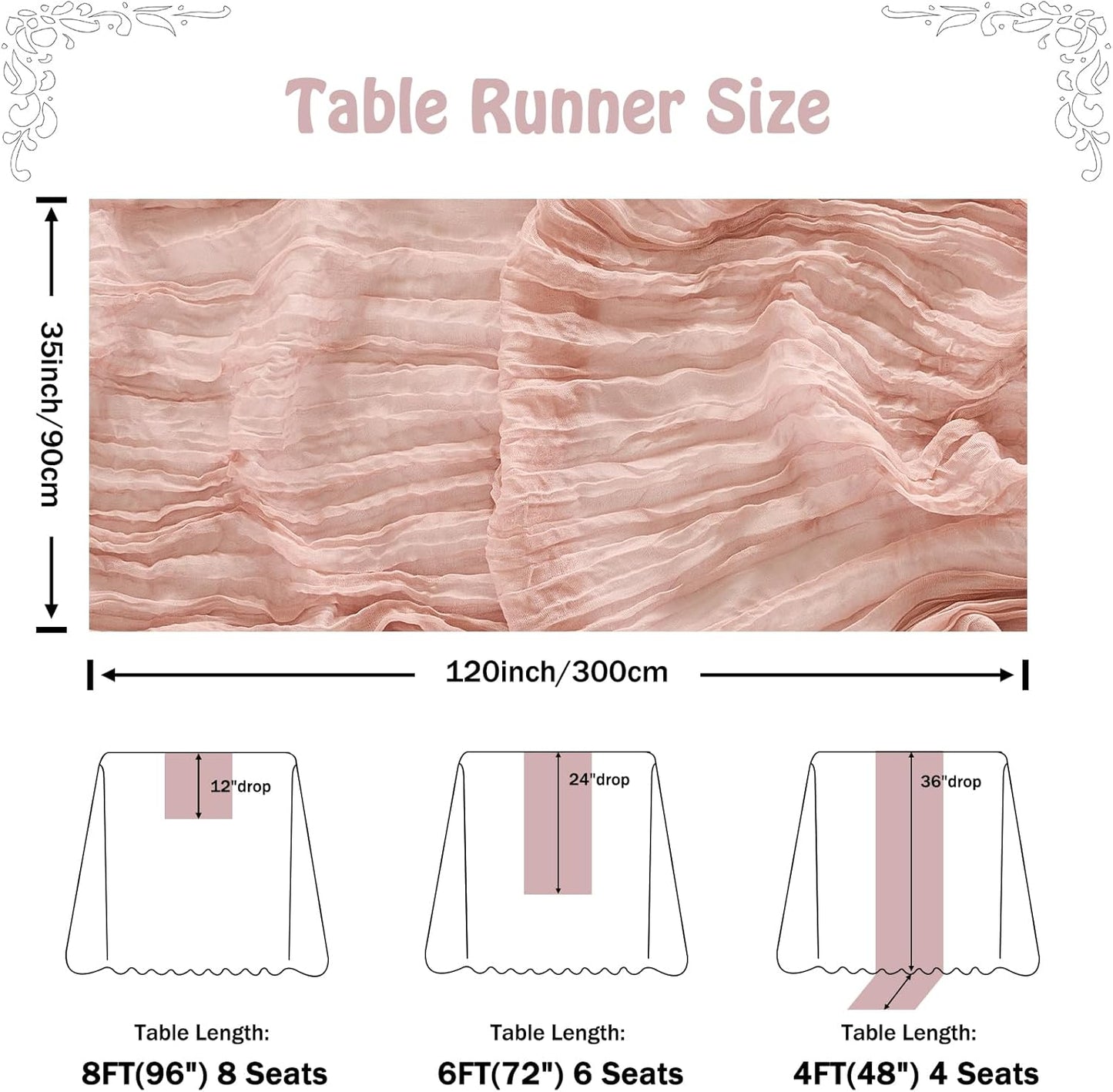 Fanami 6 Pack Cheesecloth Table Runner -10FT Dusty Pink Boho Gauze Cheese Cloth Table Runner 120 Inches Long Rustic Sheer Fabric Centerpieces for Wedding Birthday Party Bridal Baby Shower Decorations