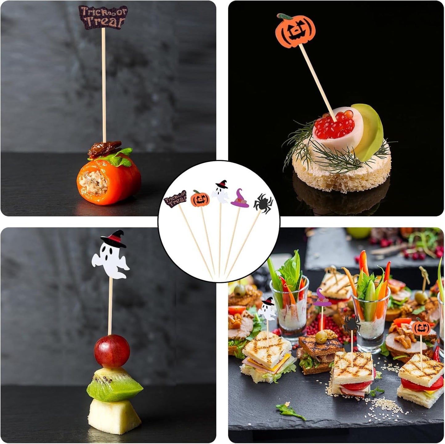 500 Pieces Halloween Cocktail Picks Bamboo Sticks Long Toothpicks for Appetizers for Drinks 4.7 Inch Bamboo Skewers for Appetizers Charcuterie Boards Accessories