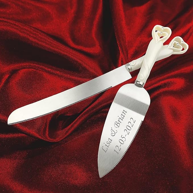 GIFTS INFINITY Personalized Wedding Cake Knife and Server Set with Engraving – Cake Cutting Utensil Set, Keepsake Gift for Wedding, Anniversary, Reception, Birthday & Other Occasions (2401)