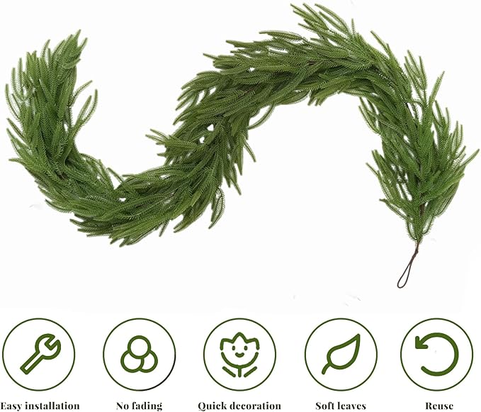 4 Pcs 6FT Christmas Garland, Christmas Decorations, Artificial Norfolk Pine Garland, Faux Greenery Garland for Mantle Fireplace Table Door Wall Upstairs Indoor Outdoor Holiday Xmas Decor