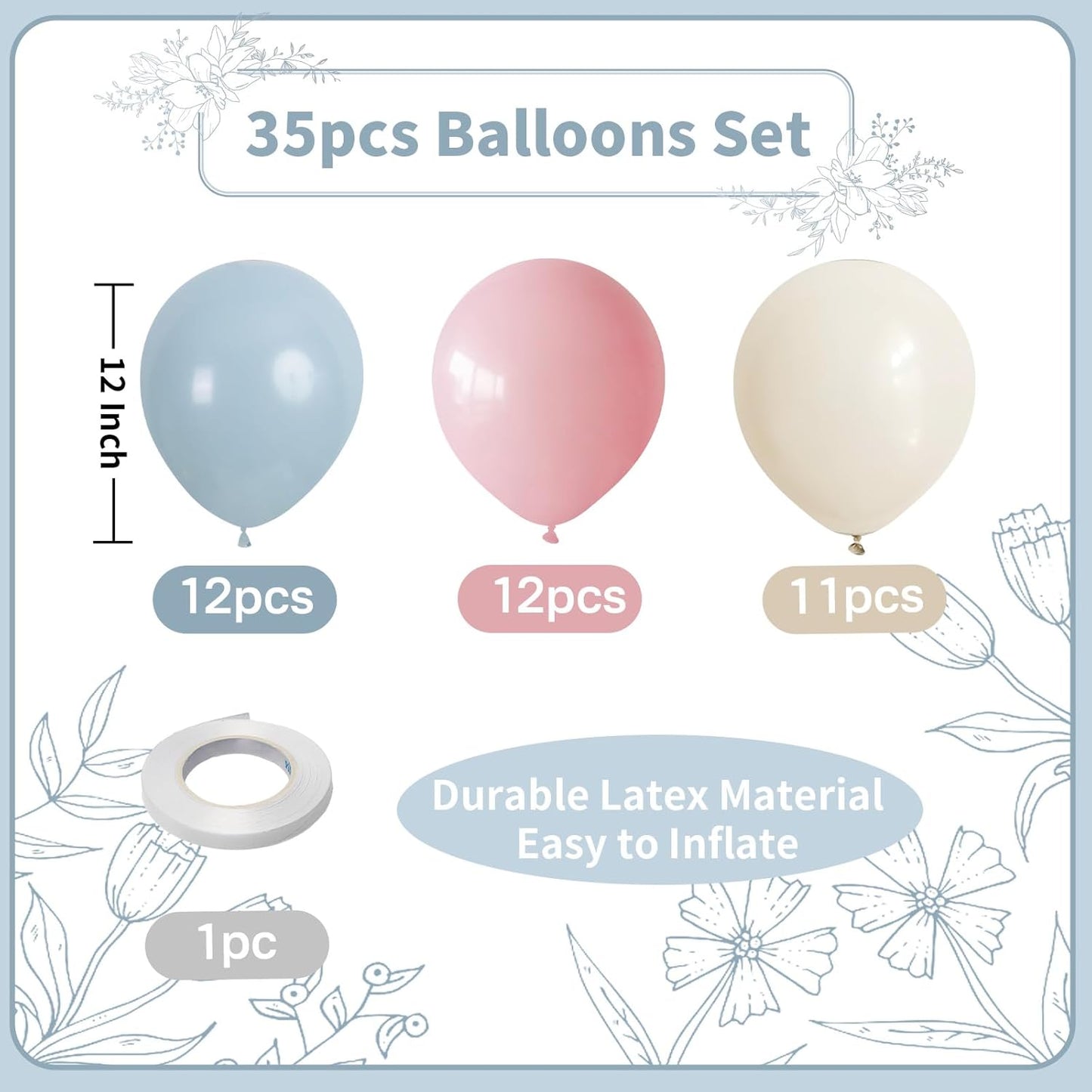 Pink and Blue Balloons Gender Reveal Boy or Girl 12inch Pastel Light Pink Slate Blue Beige White Sand Balloons Birthday Party Decorations Pale Aqua Latex Helium Balloon for Arch Baby Shower Decor