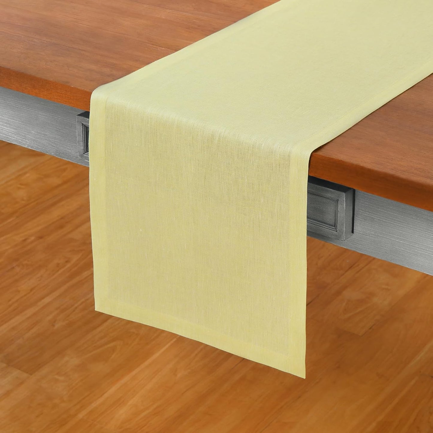 Solino Home Linen Small Table Runner 60 Inches - Athena, 100% Pure Linen Chambray Yellow Table Runner 14 x 60 Inch Ideal for Dresser and Coffee Tables