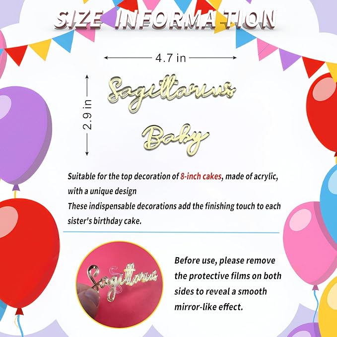 Libra Cake Topper – Zodiac Birthday Decoration for Libra Season, Horoscope Party Supplies for Baby or Adult Birthday (Sagittarius baby golden)