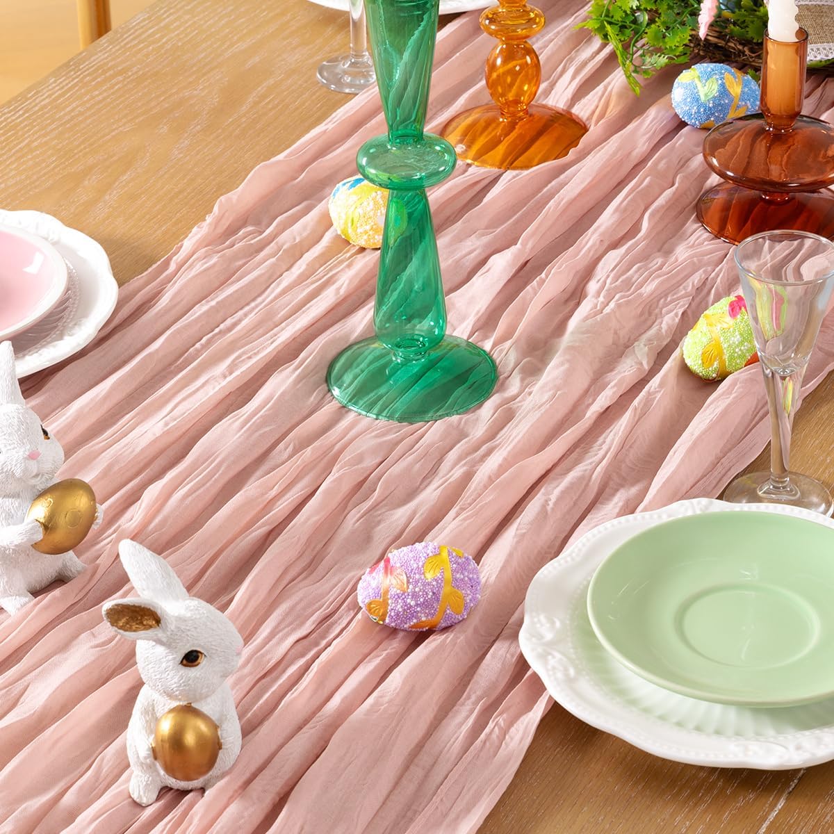 Pink Cheesecloth Table Runner 10 Pack Fall Table Runners Boho Gauze 120 Inches Light Pink Cheese Cloth Fall Table Decorations for Thanksgiving Wedding Bridal Girl Baby Shower Sweet 16 Party