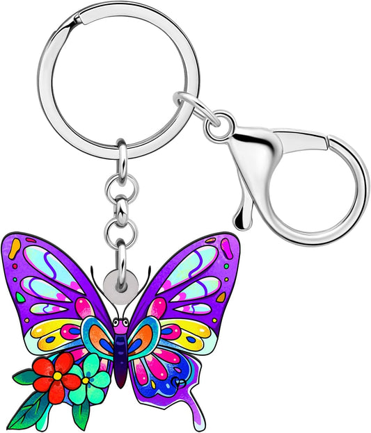 BONSNY Morpho Menelaus Butterfly Key Chains for Women Car Purse Bag Rings Pendant Charms