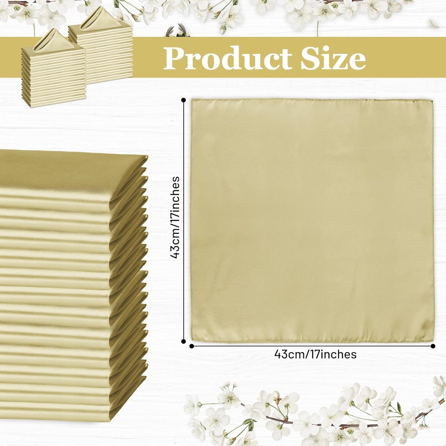 Bailarina 120 Pack Champagne Satin Napkins,17x17 Inches Wedding Napkins Square Soft Silky Table Napkins Bulk Decorative Elegant Cloth Napkin for Party Decoration, Banquet,Wedding,Graduation