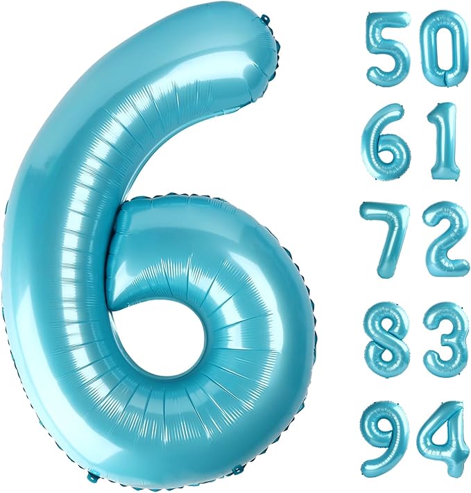 Pearlescent Blue 6 Balloon, Number Balloons 40 Inch, 6th Balloons for Birthday Decorations, Pearlescent Blue Party Supplies 6 Birthday Balloon, Number 6 Balloon