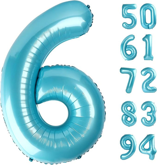 Pearlescent Blue 6 Balloon, Number Balloons 40 Inch, 6th Balloons for Birthday Decorations, Pearlescent Blue Party Supplies 6 Birthday Balloon, Number 6 Balloon