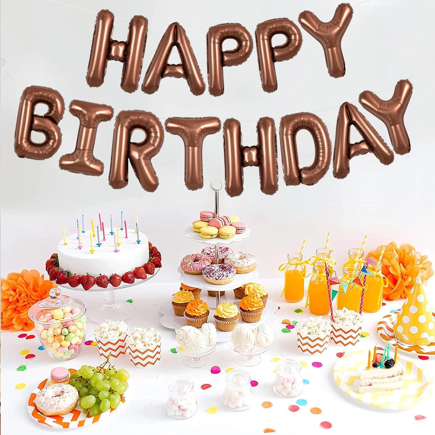 TONIFUL Chocolate Happy Birthday Balloons Banner 16 Inch Mylar Foil Letters Brown Birthday Sign Bunting Reusable for Girls Boys Kids & Adults for Thanksgiving Birthday Decorations and Party Supplies