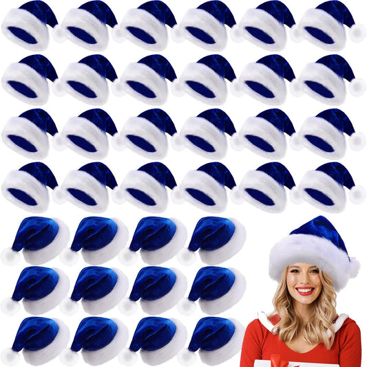 Ramede 36 Pcs Christmas Hats Adult Red/Green/Blue Plush Santa Hats Bulk for Women Men Christmas Xmas Holiday Costume