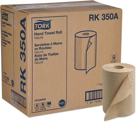 Tork Paper Hand Towel Roll Natural H21, Universal, 100% Recycled Fiber, 12 Rolls x 350 ft, RK350A