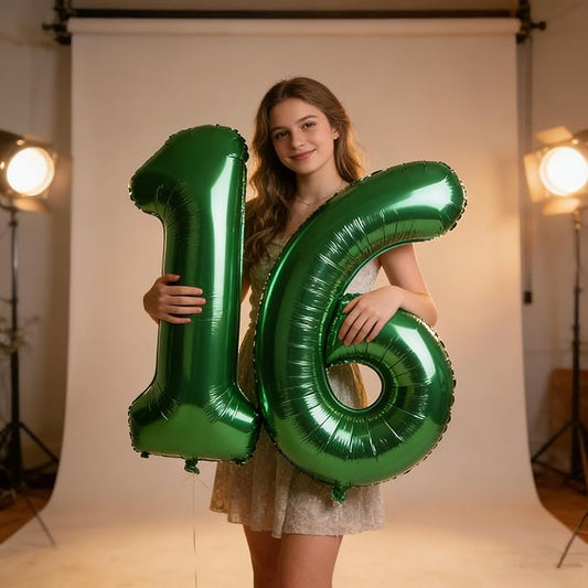 40 Inch Dark Green Number Balloons, 16th Birthday Decorations for 1 6 16 61, Large Foil Sweet 16 Balloons Number for Wedding Memorial Day's Photo Shoot Decoration